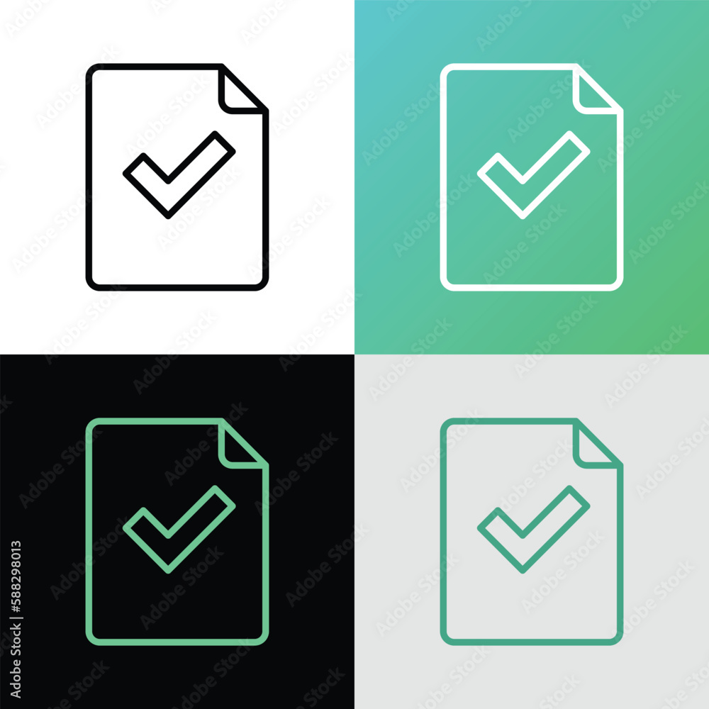 Document approved thin line icon: paper sheet with check mark. Modern vector illustration. Document approved thin line icon: paper sheet with check mark. Modern vector illustration.