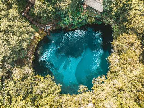 Aerial view of Cenote Kikil lake, Tizimín, Yucatan, Mexico. photo