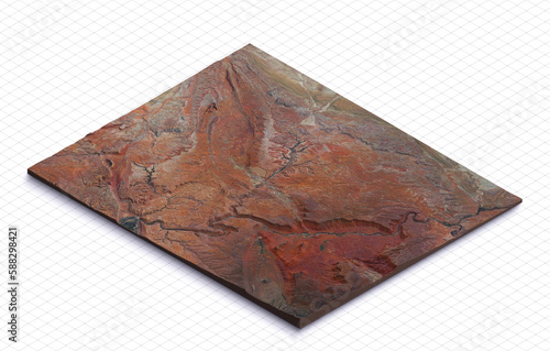 3d model of Arches National Park, Utah USA. Isometric map virtual terrain 3d for infographic. Geography and topography planet earth flattened satellite view
