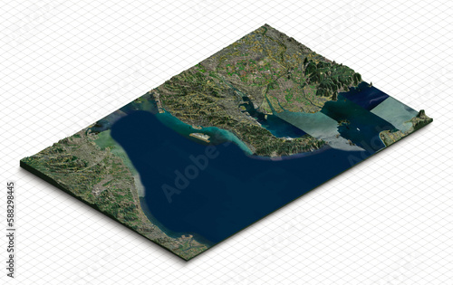 3d model of Chubu, Japan. Isometric map virtual terrain 3d for infographic. Geography and topography planet earth flattened satellite view