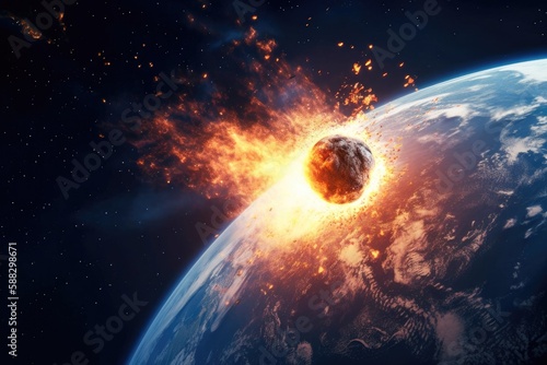Impact of a fireball coming from space hitting the planet earth Generative AI Illustration
