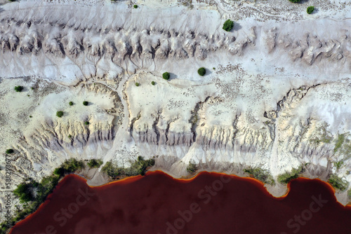 Aerial view of post-coal landscape, now a protected nature habitat Wanninchen, Brandenburg, Germany. photo