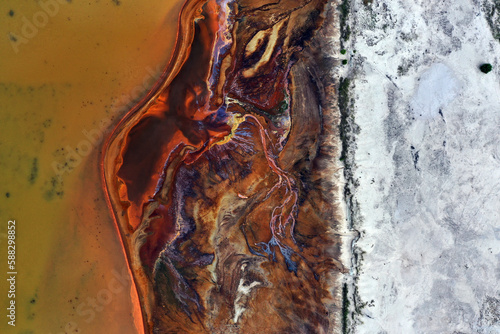 Aerial view of post-coal landscape, now a protected nature habitat Wanninchen, Brandenburg, Germany. photo