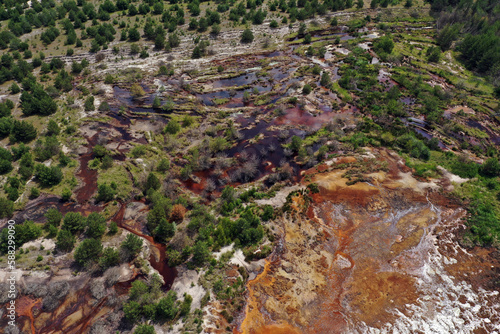 Aerial view of post-coal landscape, now a protected nature habitat Wanninchen, Brandenburg, Germany. photo