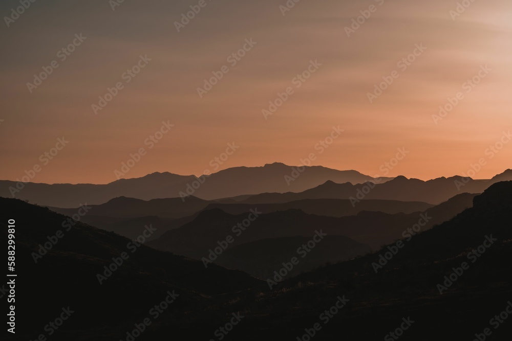 Silhouette of a hills on the sunset
