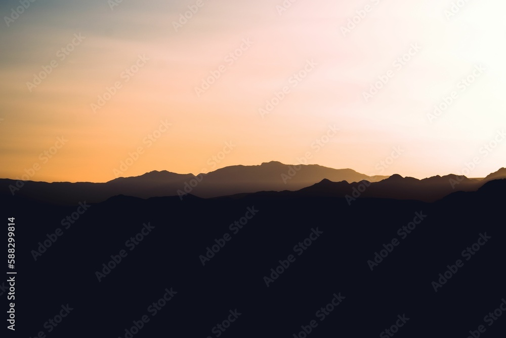 Silhouette of a hills on the sunset
