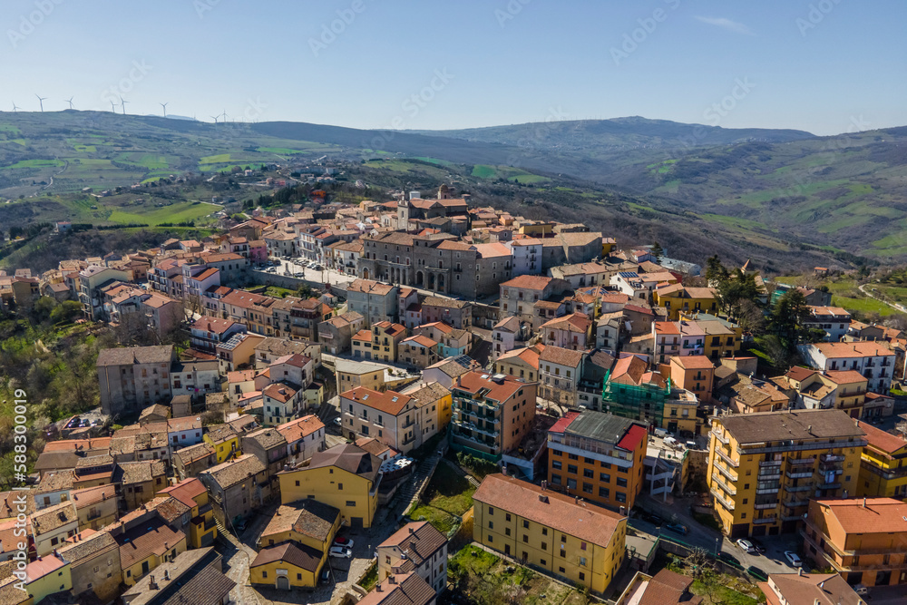 Aerial view of Pietragalla, a small town on hilltop in countryside, Potenza, Basilicata, Italy. Aerial view of Pietragalla, a small town on hilltop in countryside, Potenza, Basilicata, Italy.