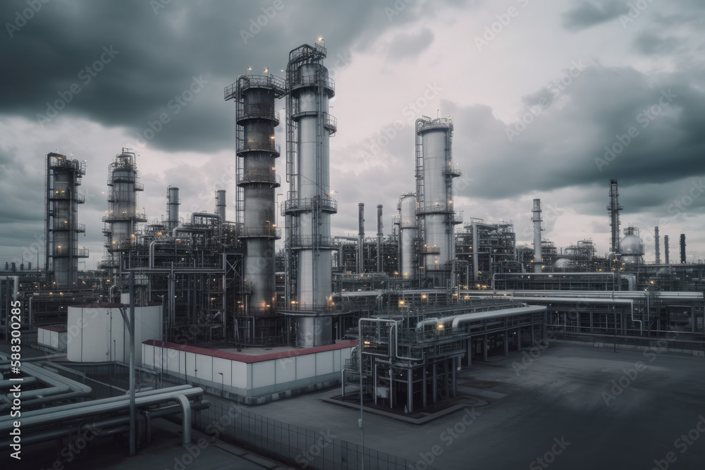 modern petrochemical plant with reactors and converters under heavy sky with copyspace modern petrochemical plant with reactors and converters under heavy sky with copyspace
