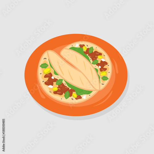 Mexican Tacos al Pastor with Pineapple - Tasty Mexican Tacos al Pastor with Pineapple and Cilantro Vector Illustration