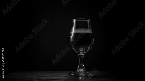 A Glass of Beer on a Table, Black and White, Generative AI