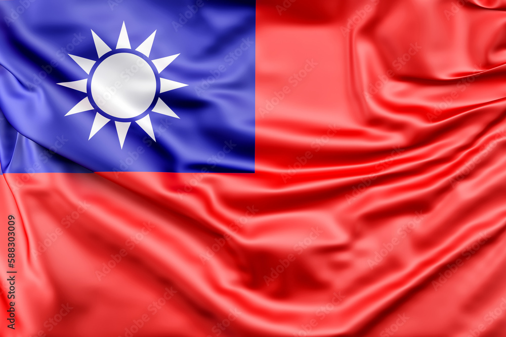 Fototapeta premium Ruffled Flag of Taiwan. 3D Rendering