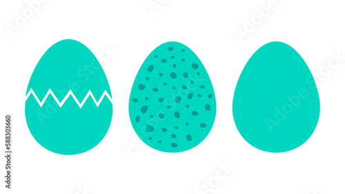 Easter eggs icons set. Cracked egg, speckled egg and plain.