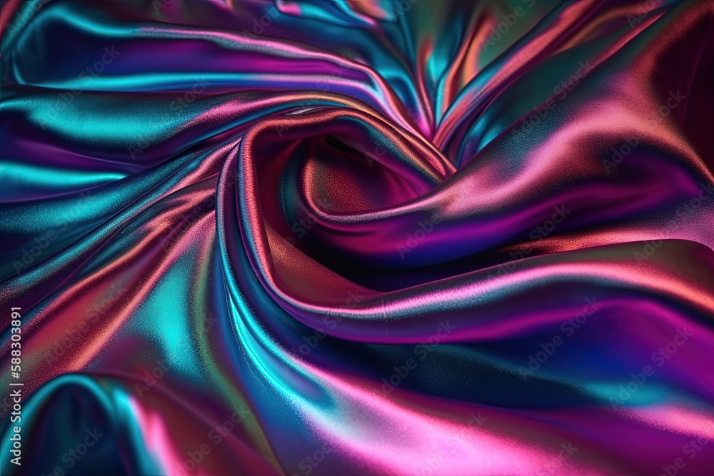 Fototapeta premium Iridescent chrome wavy gradient cloth fabric abstract background. created using Generative Ai
