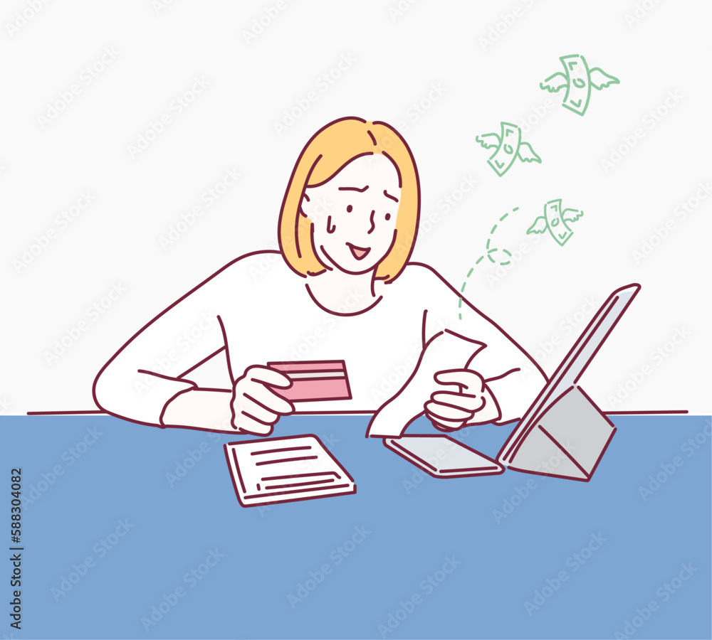Woman worried about paying Bills. Hand drawn style vector design illustrations. Woman worried about paying Bills. Hand drawn style vector design illustrations.