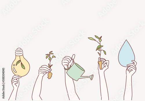 Recyclable hand hold show symbol. Hand drawn style vector design illustrations.
