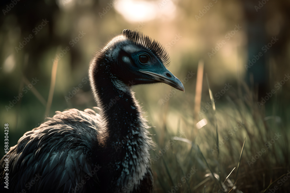 Fototapeta premium Impressive emus in the wild. Generative AI