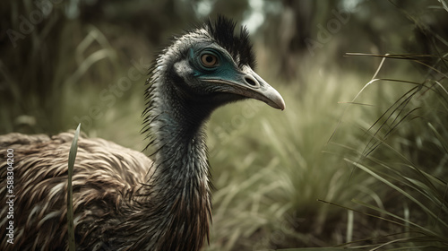 Emus in the Tropical grassland. Generative AI © PIRMYN