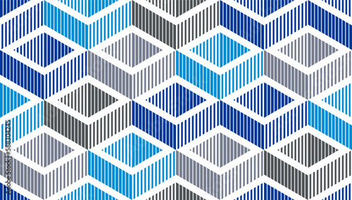 Seamless isometric lines geometric pattern, 3D cubes vector tiling background, architecture and construction, wallpaper design.