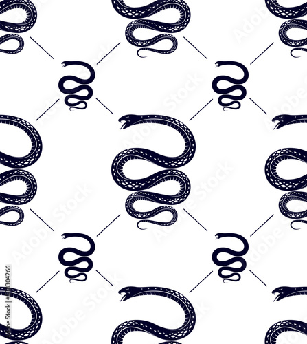 Snakes seamless background, vector dangerous venom serpents pattern, vintage style drawing tiling endless wallpaper.