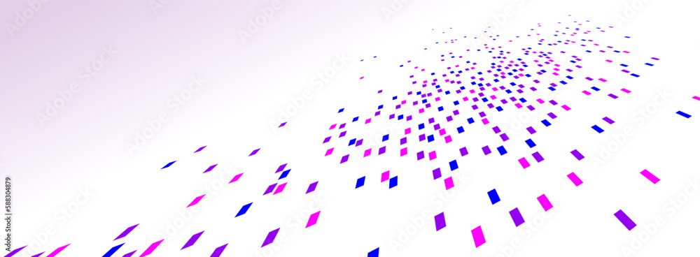 Abstract vector pink background, communication technology concept, 3d bits flying in perspective, futuristic abstraction.