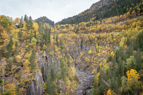 Mountain canyon near Rjukan, picturesque Norwegian autumn