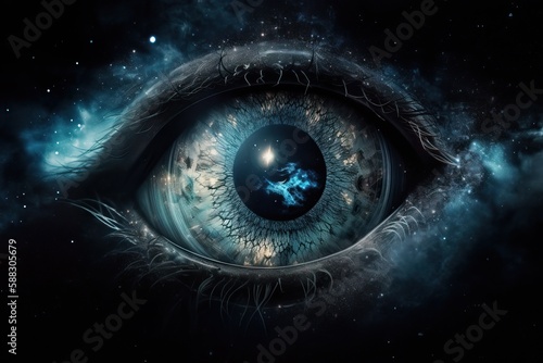Reflection of the cosmos in the human eye, one human eye in the cosmos.