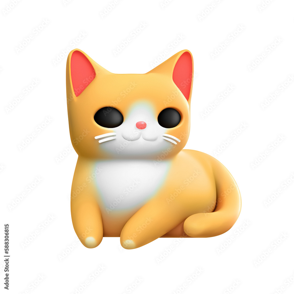 Cute orange cat sitting. 3D illustration