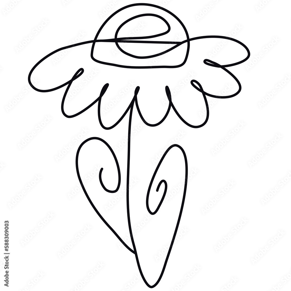 One line hand draw camomile illustration. Vector hand draw flower. One line hand draw camomile illustration. Vector hand draw flower.