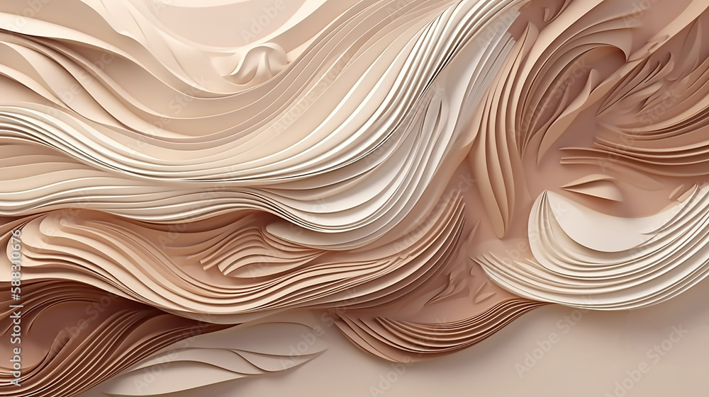 Obraz premium Luxury Elegant white overlaps a brown tint background with a line. Realistic paper cut style 3d, generative AI tools