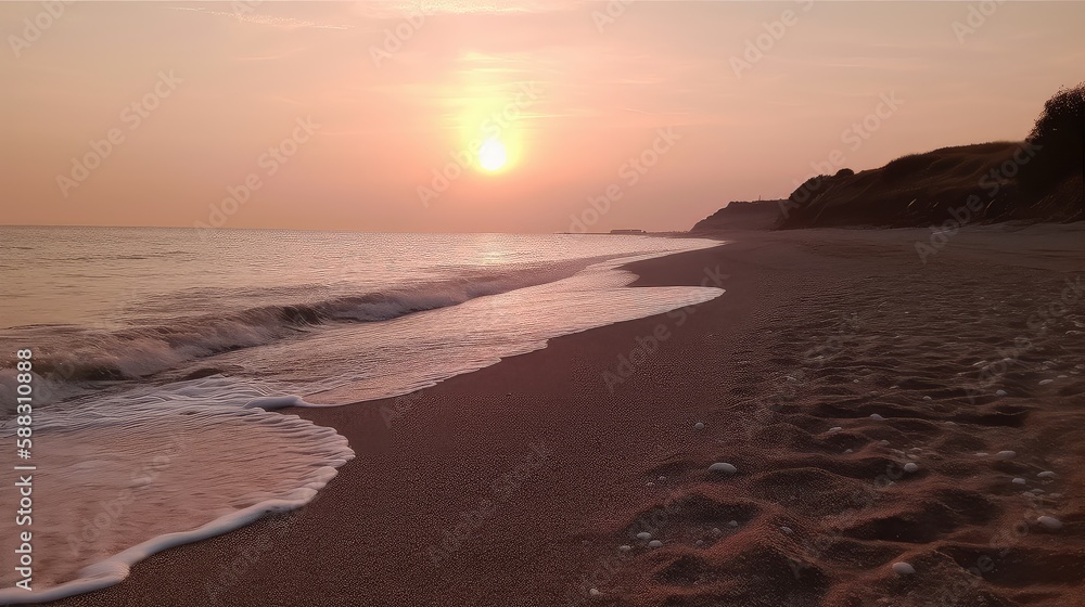 A serene sunset over a beach with soft pinks and oranges A serene sunset over a beach with soft pinks and oranges