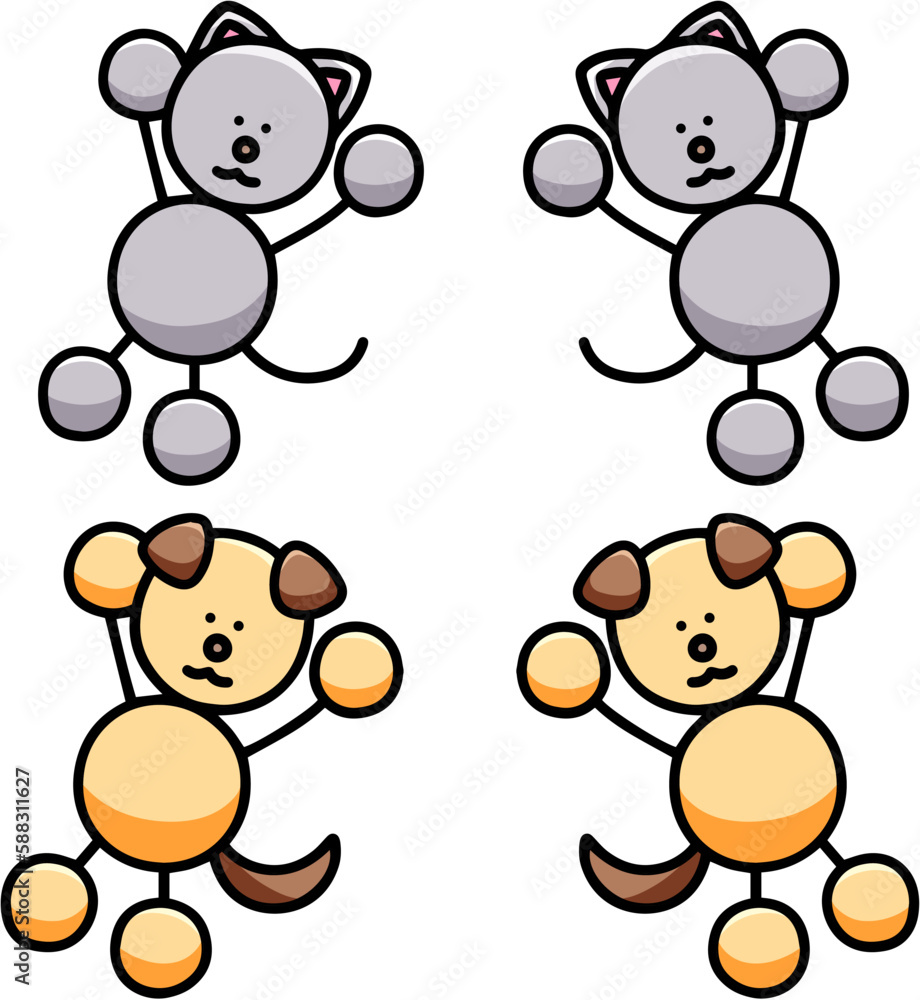 バンザイするわんまるとにゃんまるのイラストセット 犬 猫 バンザイするわんまるとにゃんまるのイラストセット 犬 猫