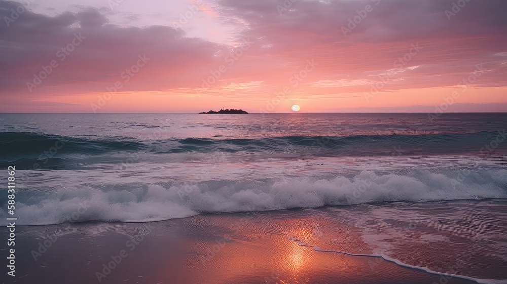 A dramatic sunset over the ocean with orange, pink, and purple hues reflecting on the water