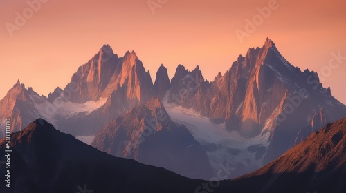 A serene sunset over a mountain range with warm, golden tones illuminating the peaks © Tim