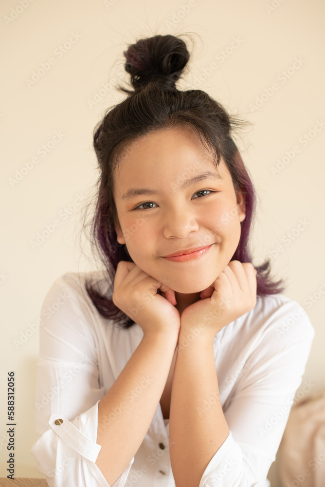 Happy teen girl 11-15 year old. Portrait beautiful woman smiling with perfect smile and white teeth. asian lady girl wear casual cloth with smiling looking at camera. White background. Happy teen girl 11-15 year old. Portrait beautiful woman smiling with perfect smile and white teeth. asian lady girl wear casual cloth with smiling looking at camera. White background.