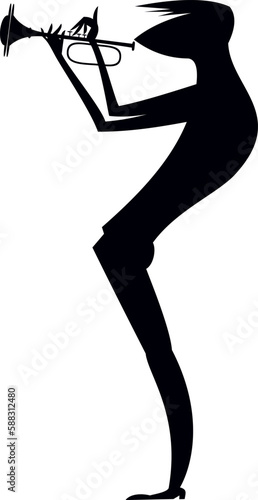 Musician playing trumpet. Original silhouette. 
Musician playing trumpet with inspiration. Black silhouette on white background
