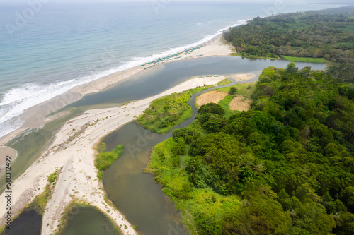 Aerial view of the river and the sea photo
