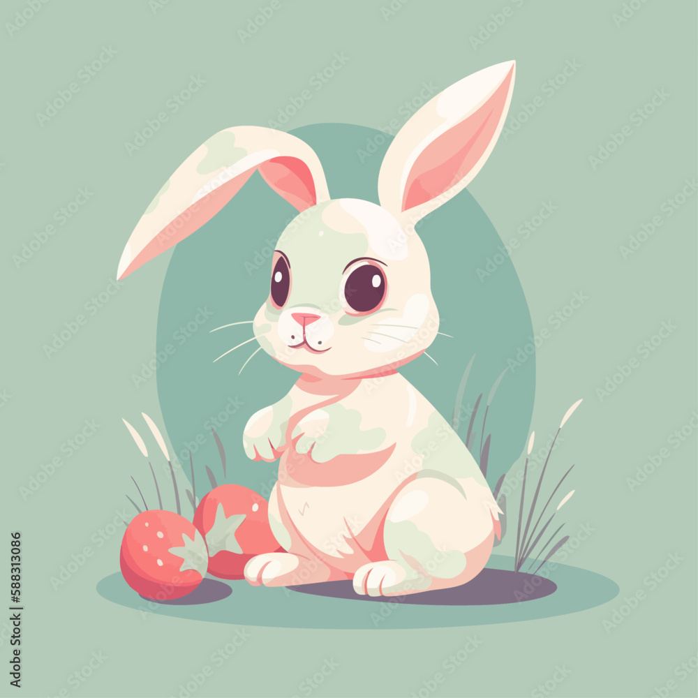 Obraz premium Easter bunny with colorful Easter egg. Holiday card vector illustration