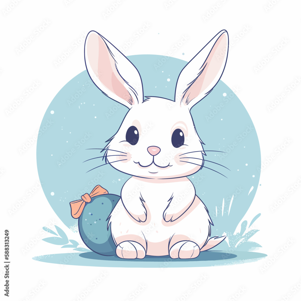Fototapeta premium Easter bunny with colorful Easter egg. Holiday card vector illustration