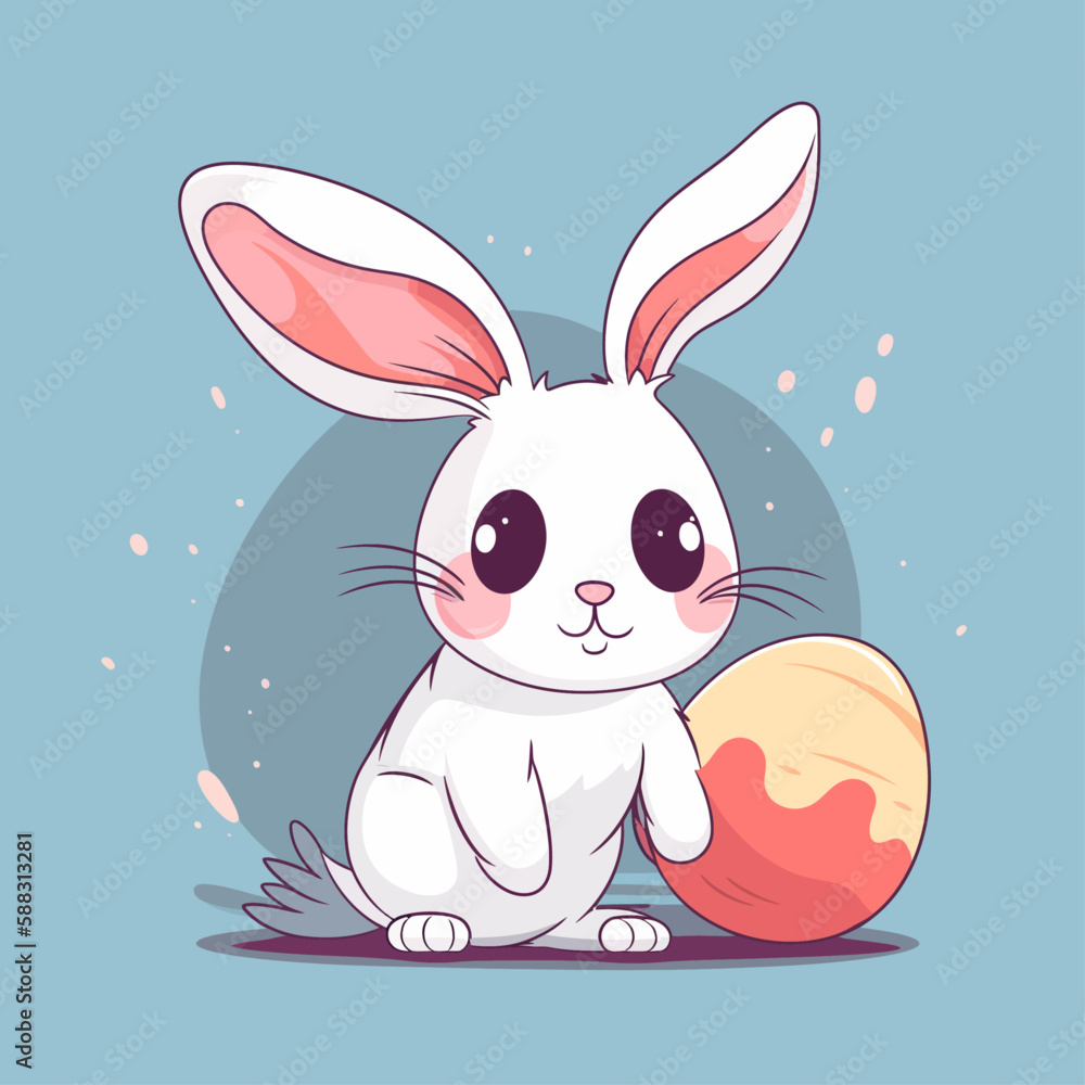 Fototapeta premium Cute easter bunny with Easter egg. Holiday colorful vector illustration in pastel colors