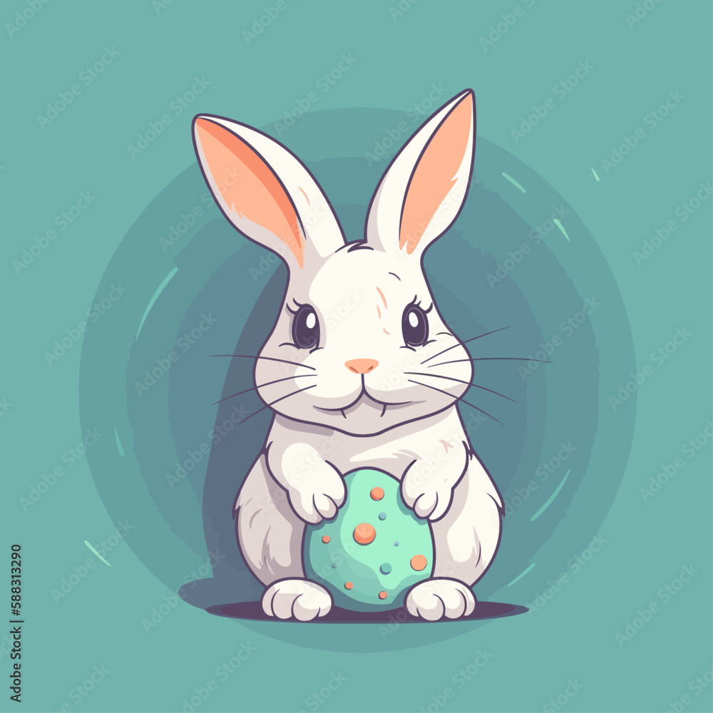 Obraz premium Cute easter bunny with Easter egg. Holiday colorful vector illustration in pastel colors