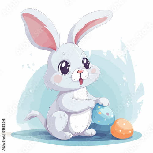 Cute easter bunny with Easter egg. Holiday colorful vector illustration in pastel colors