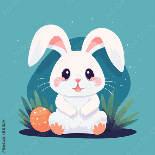Easter bunny with colorful Easter egg. Holiday card vector illustration