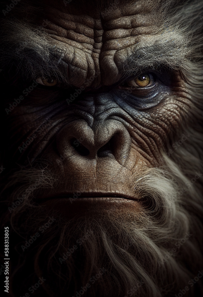 Bigfoot face close-up created with Generative AI Bigfoot face close-up created with Generative AI