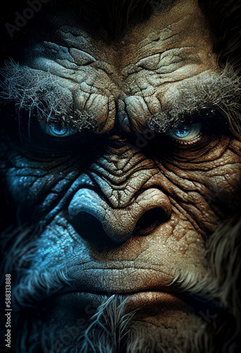 Bigfoot face close-up created with Generative AI
