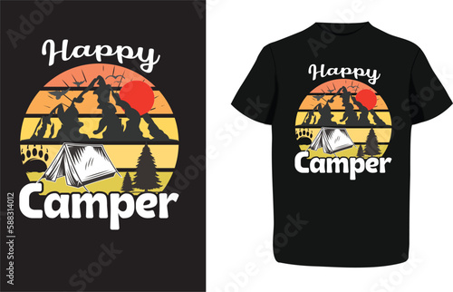 Happy Camper Exploring the Wilderness, Go Outside and Play: to wear Happy Camper T-Shirt, Illustration, Print Ready 