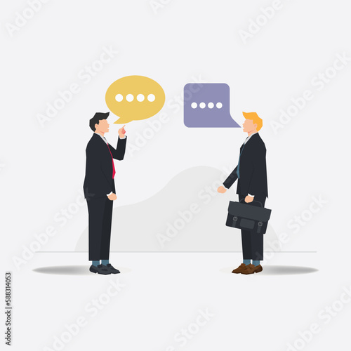 Two businessman are arguing. Debate at work, dissent design vector illustration