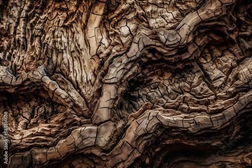 A detailed macro shot of the rough and natural texture of tree bark. Generative AI