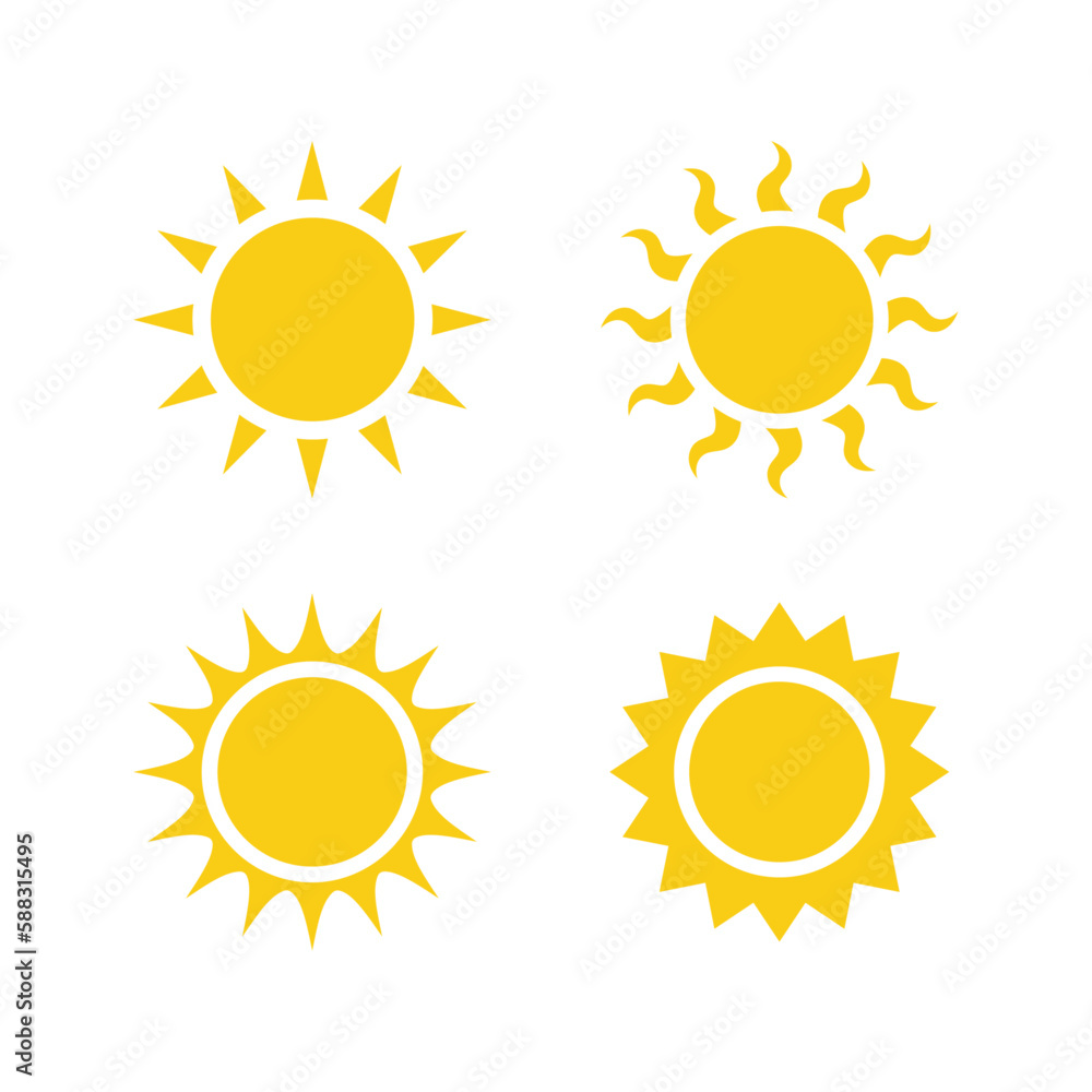 Set of different sun icons. Vector of a variety shapes of sun icons on a white background Set of different sun icons. Vector of a variety shapes of sun icons on a white background