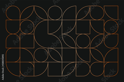 Gold geometric line pattern. Abstract circle square shapes, luxury art deco background, minimal poster print. Vector art