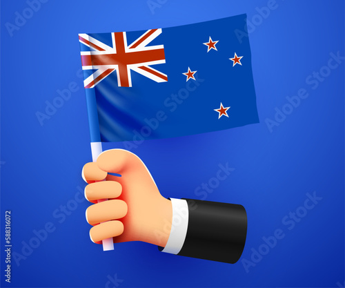 3d hand holding New Zealand National flag. © hobbitfoot